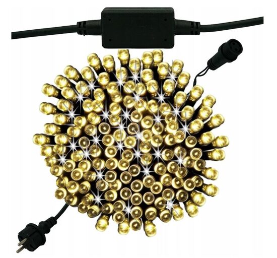  100LED, 8 metrų ilgio skirtingų rėžimų kalėdinė girlianda laukui, šiltai baltos spalvos flash